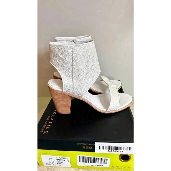 Very Volatile Womens White Marvelellette Glitter Zip Block Heels Sandals Size 9 - Picture 6 of 14